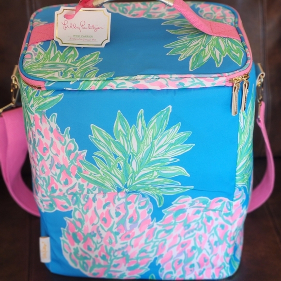 LILLY PULITZER insuleted wine carrier,  cooler, picnic,  beach tote colorful pin - Picture 4 of 13